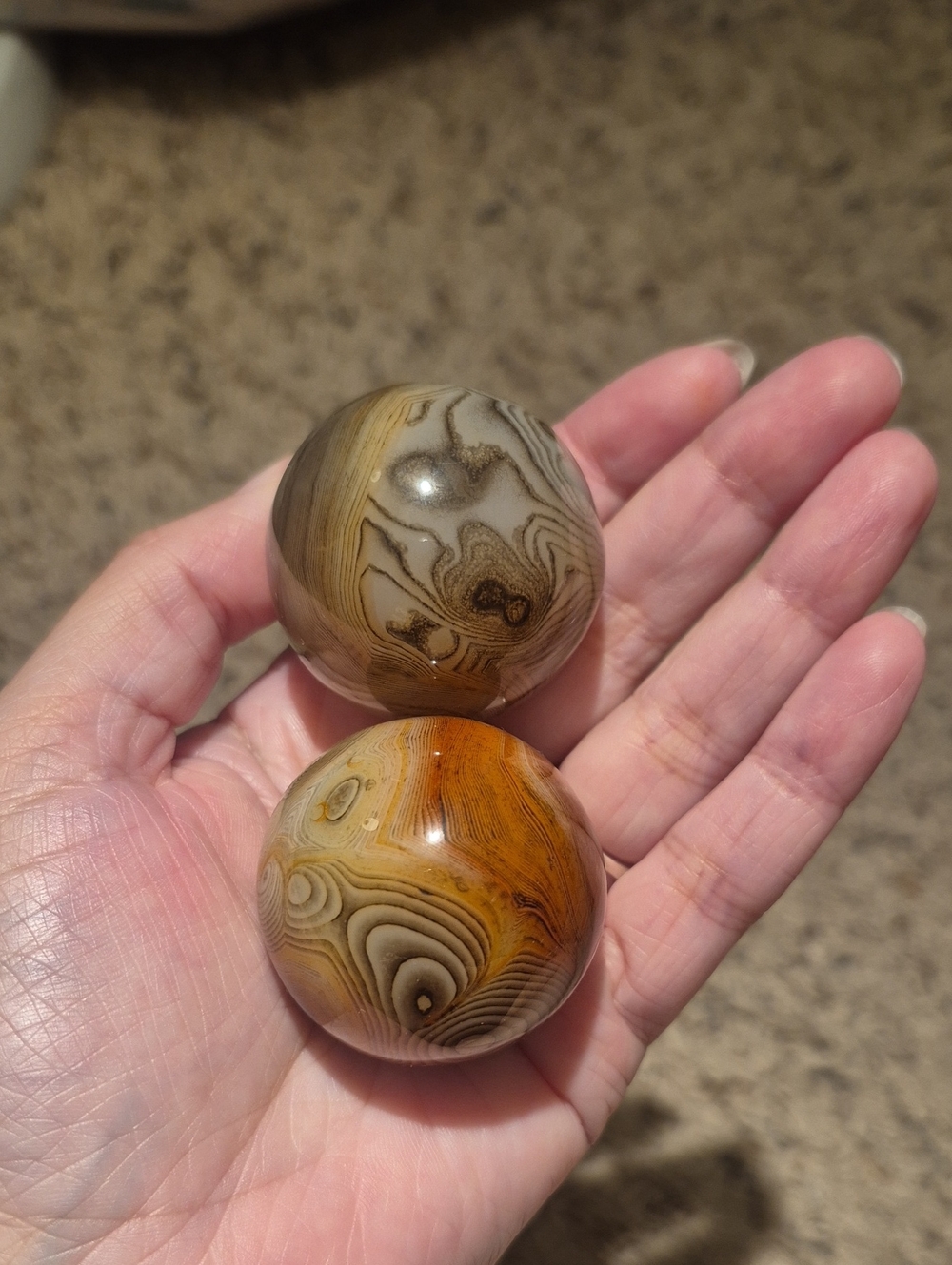 Silk Banded Agate Sardonyx Spheres in Brown and Tan - Set of 2